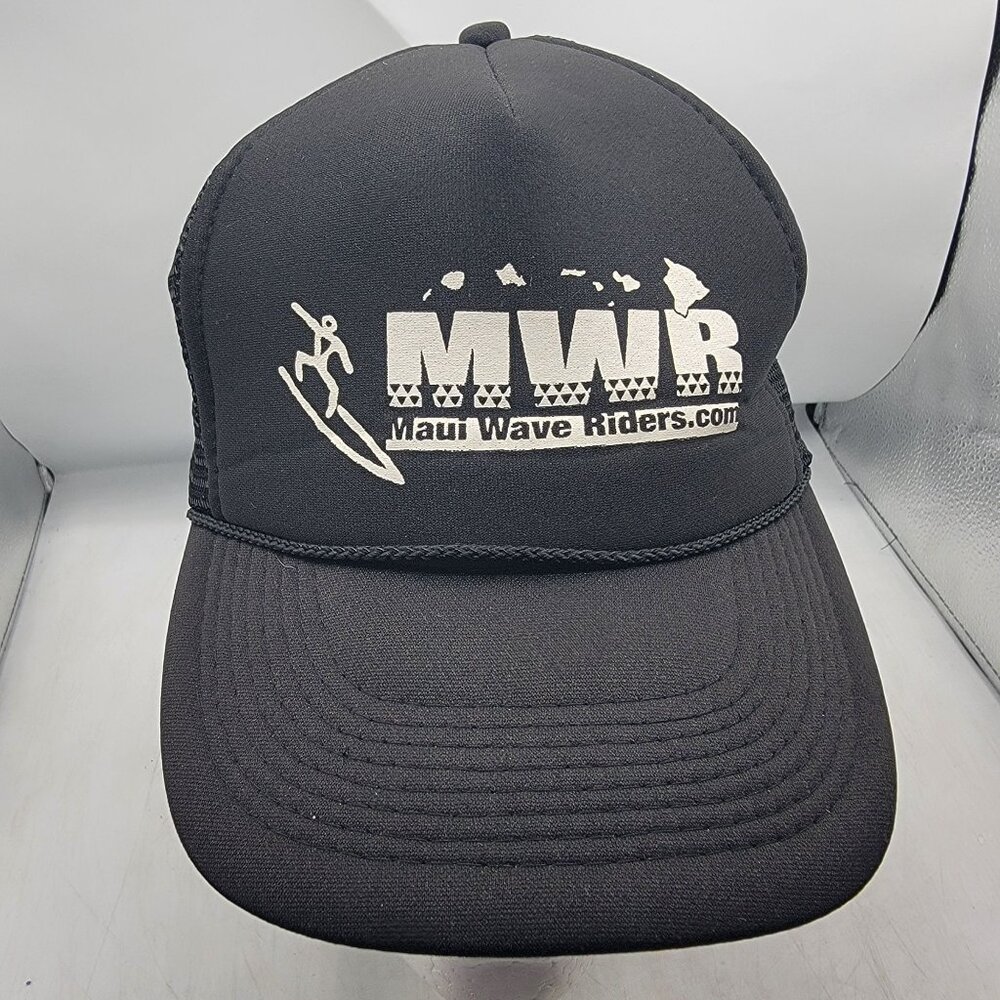 Maui Wave Riders Black Mesh Trucker Hat Cap Casual Breathable Lightweight